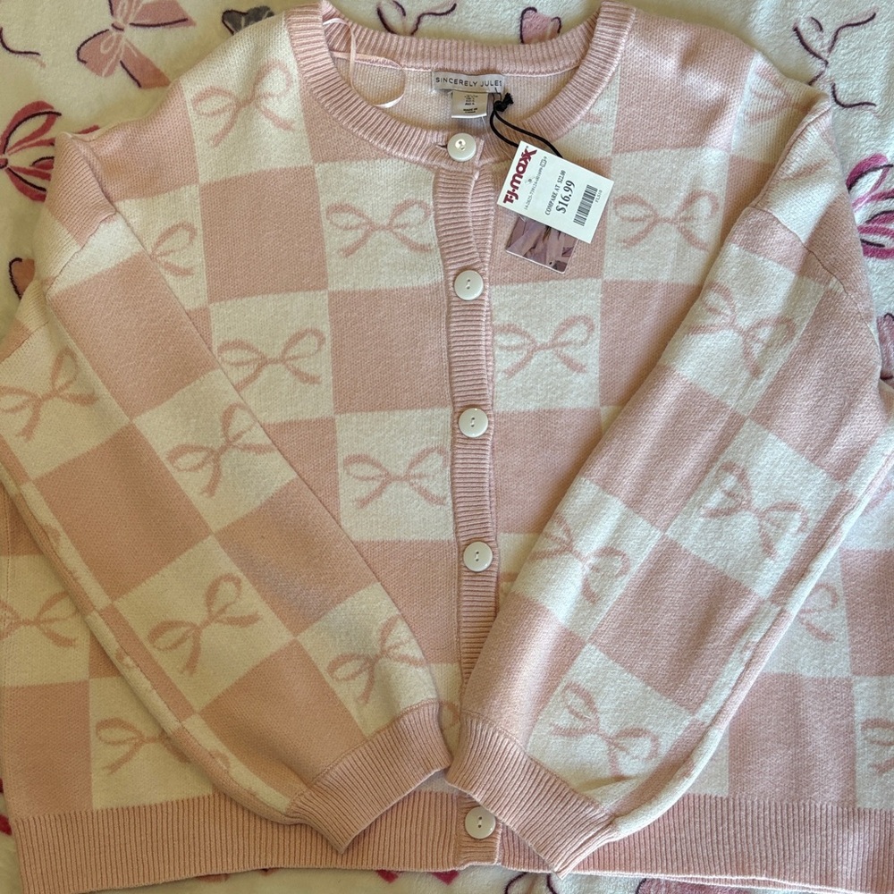 Sincerely Jules Pink and White Checkered Cardigan